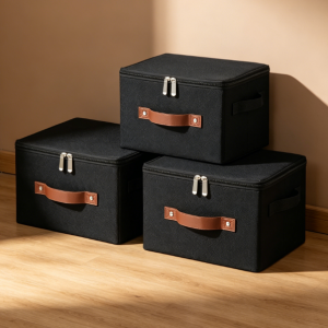 Linen Storage Bins with Zipper Lid and Handles